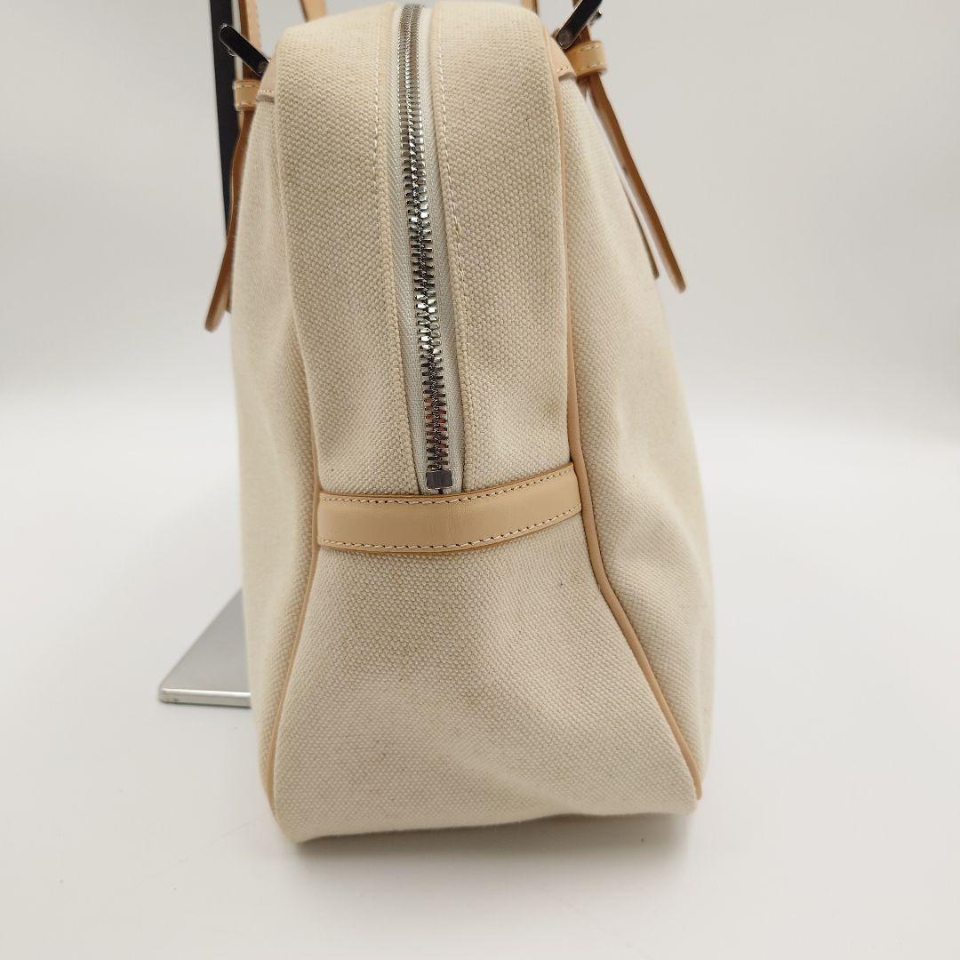 BURBERRY ミニボストンバッグ キャンバス ベージュ ヌメ革 バーバリー