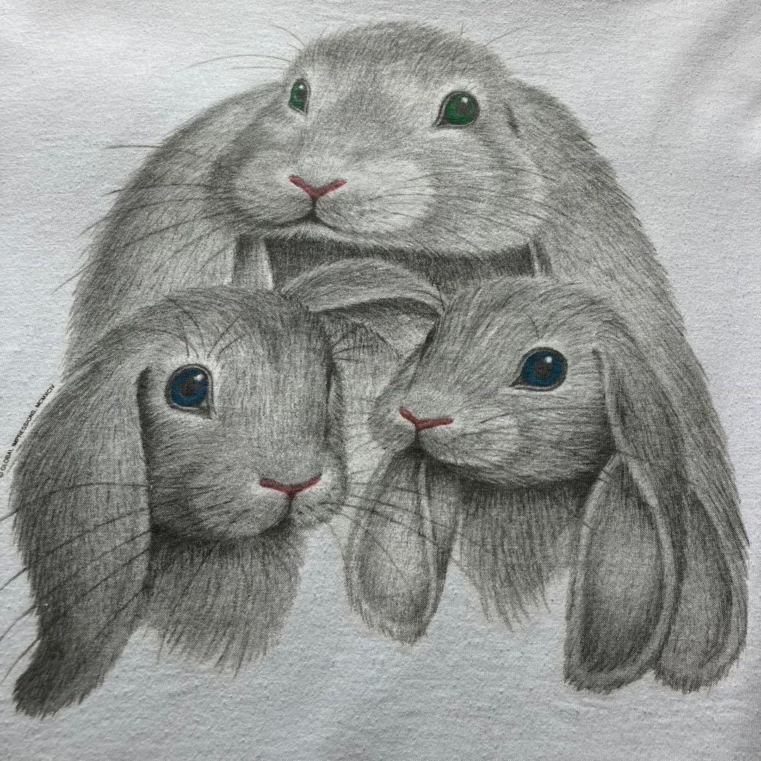 90's USA製 ヘインズ うさぎ 兎 デザインtシャツ 白 L