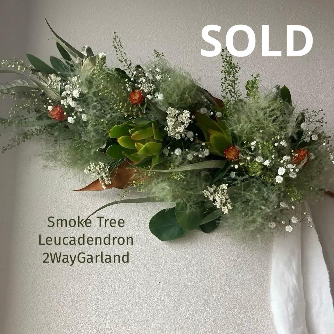 スモークツリー とリューカデンドロンの2Wayガーランド 千日紅　かすみ草
