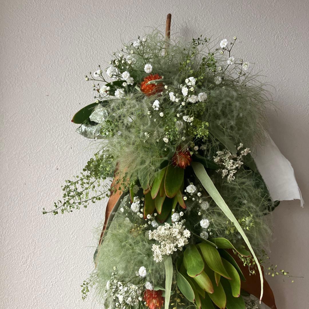 スモークツリー とリューカデンドロンの2Wayガーランド 千日紅　かすみ草