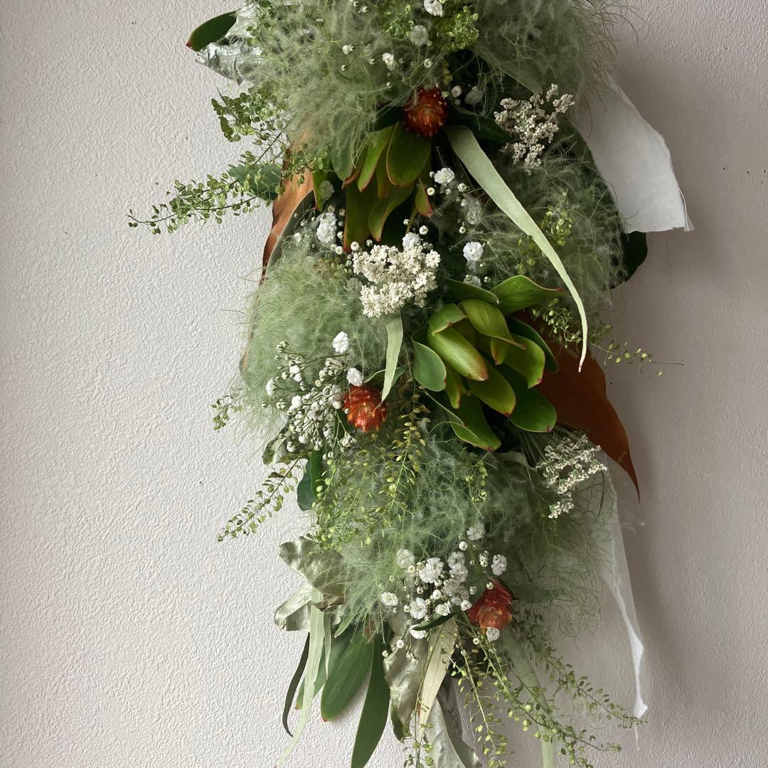 スモークツリー とリューカデンドロンの2Wayガーランド 千日紅　かすみ草