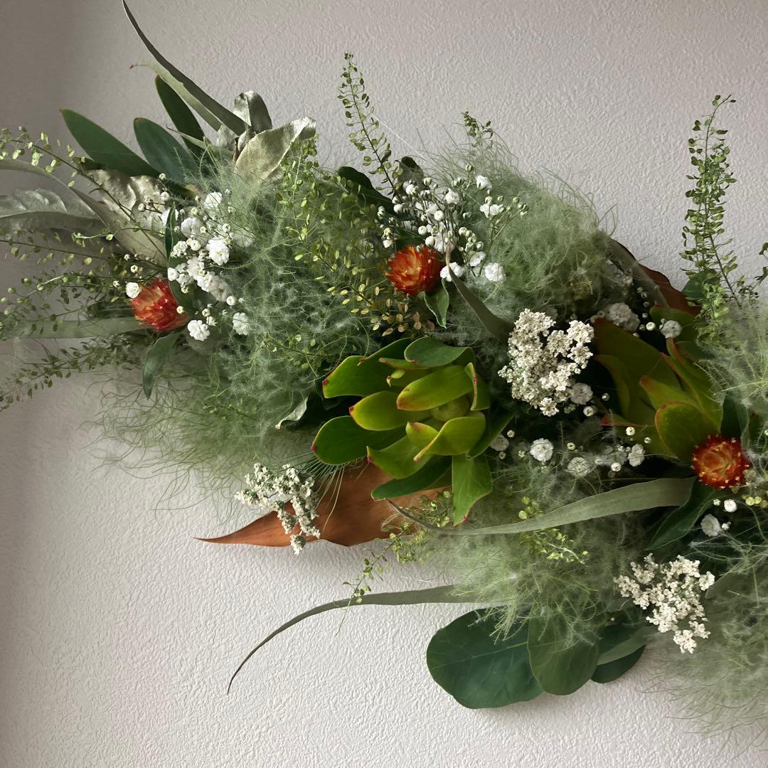 スモークツリー とリューカデンドロンの2Wayガーランド 千日紅　かすみ草