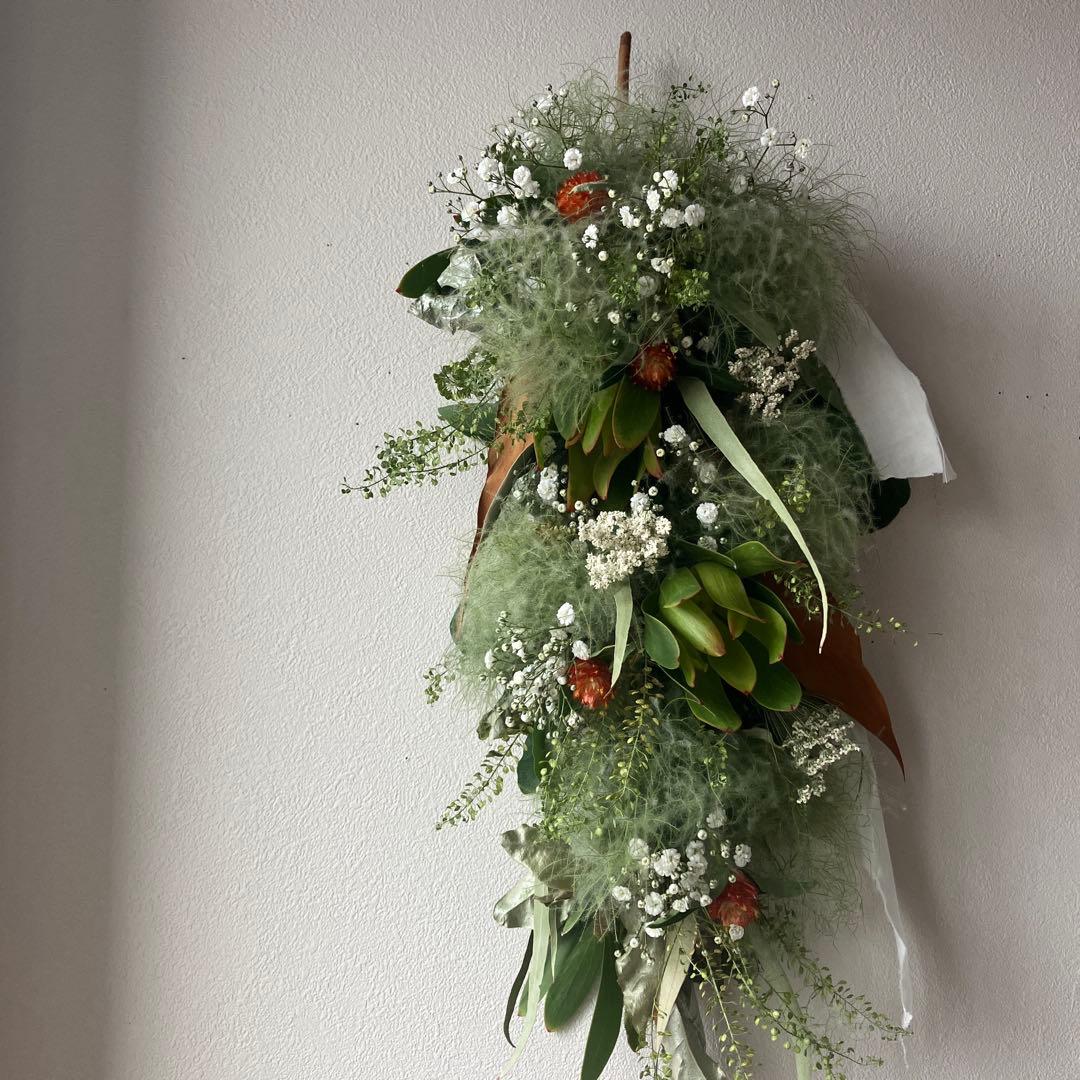 スモークツリー とリューカデンドロンの2Wayガーランド 千日紅　かすみ草