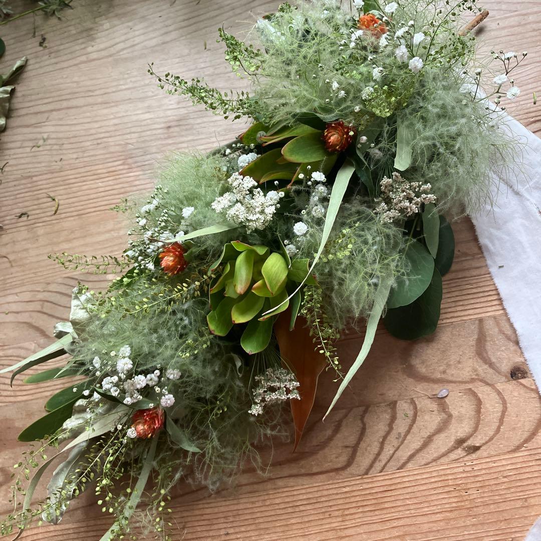 スモークツリー とリューカデンドロンの2Wayガーランド 千日紅　かすみ草