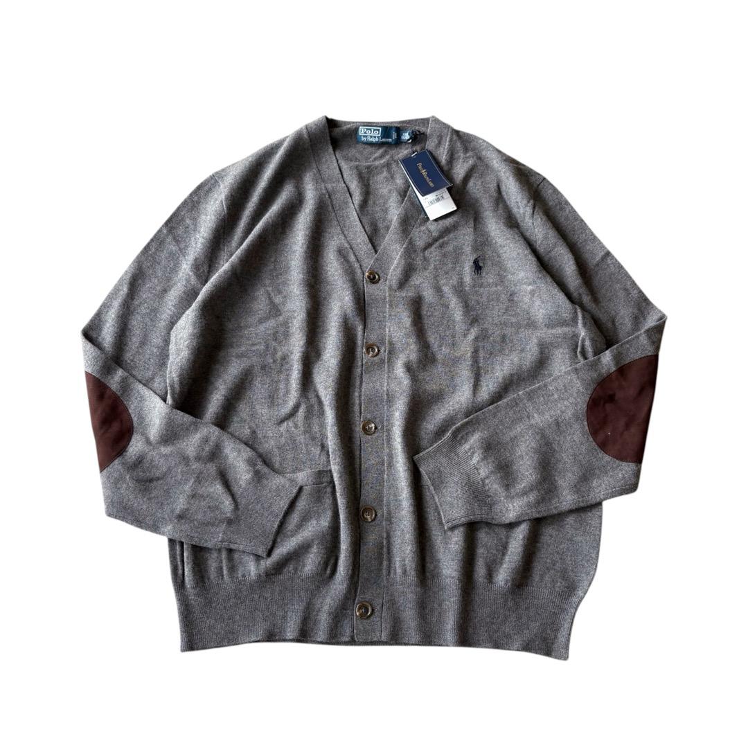 未使用　ポロ ラルフローレン　ウール　エルボーパッチ　ロゴ刺繍　カーディガン