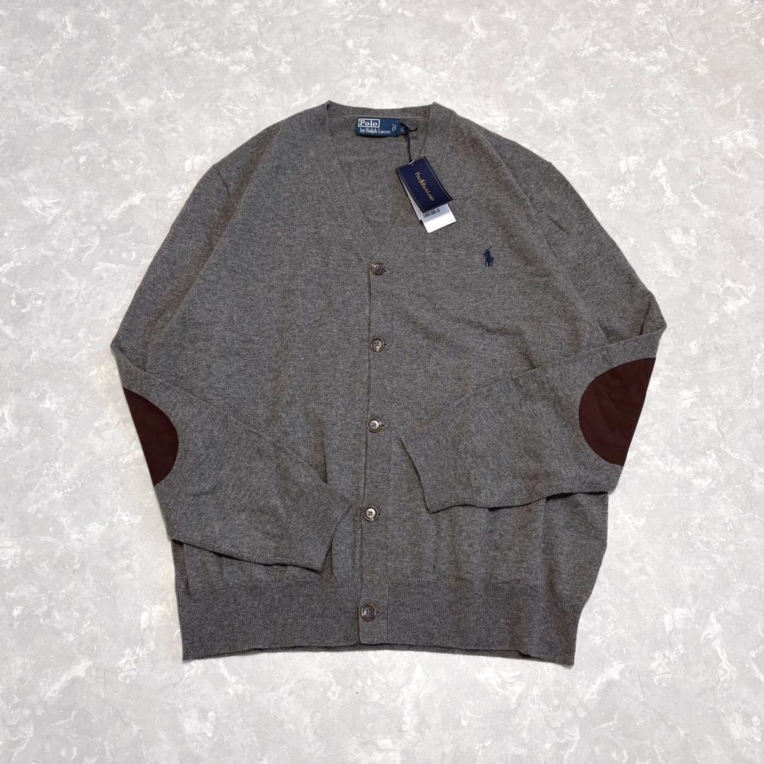 未使用　ポロ ラルフローレン　ウール　エルボーパッチ　ロゴ刺繍　カーディガン