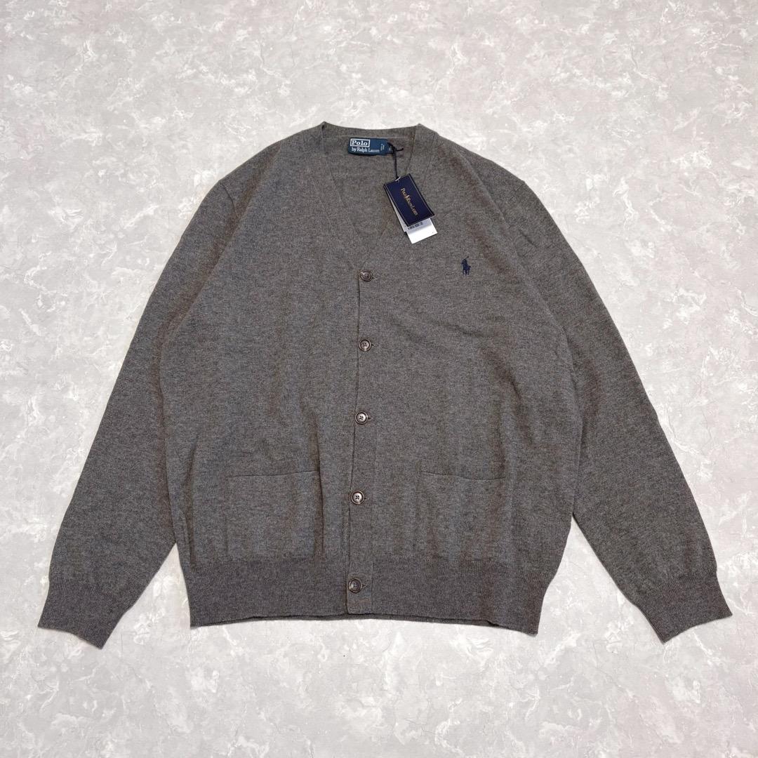 未使用　ポロ ラルフローレン　ウール　エルボーパッチ　ロゴ刺繍　カーディガン