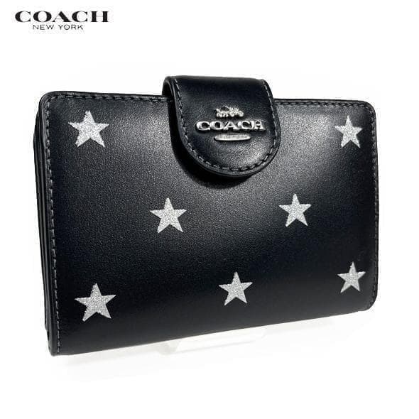 COACH コーチリファインドカーフレザー星柄ミディアム二つ折り財布