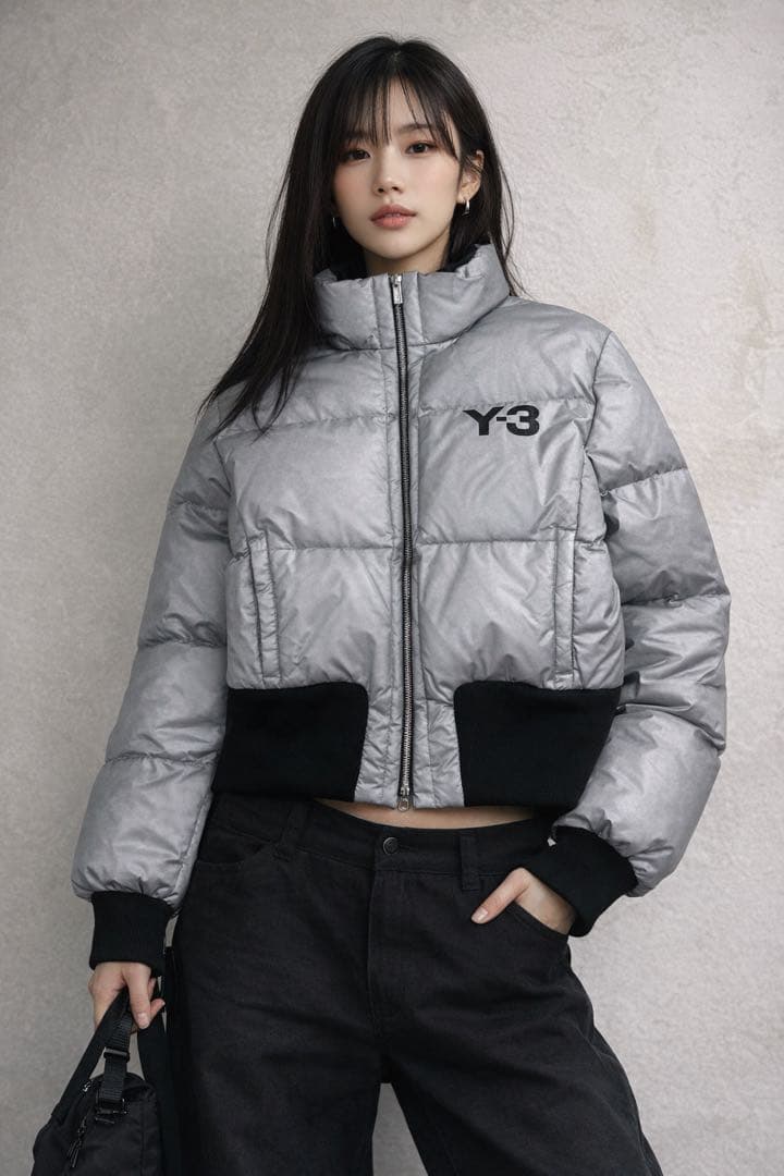 Y-3 × adidas クロップド シルバー ダウンジャケット archive