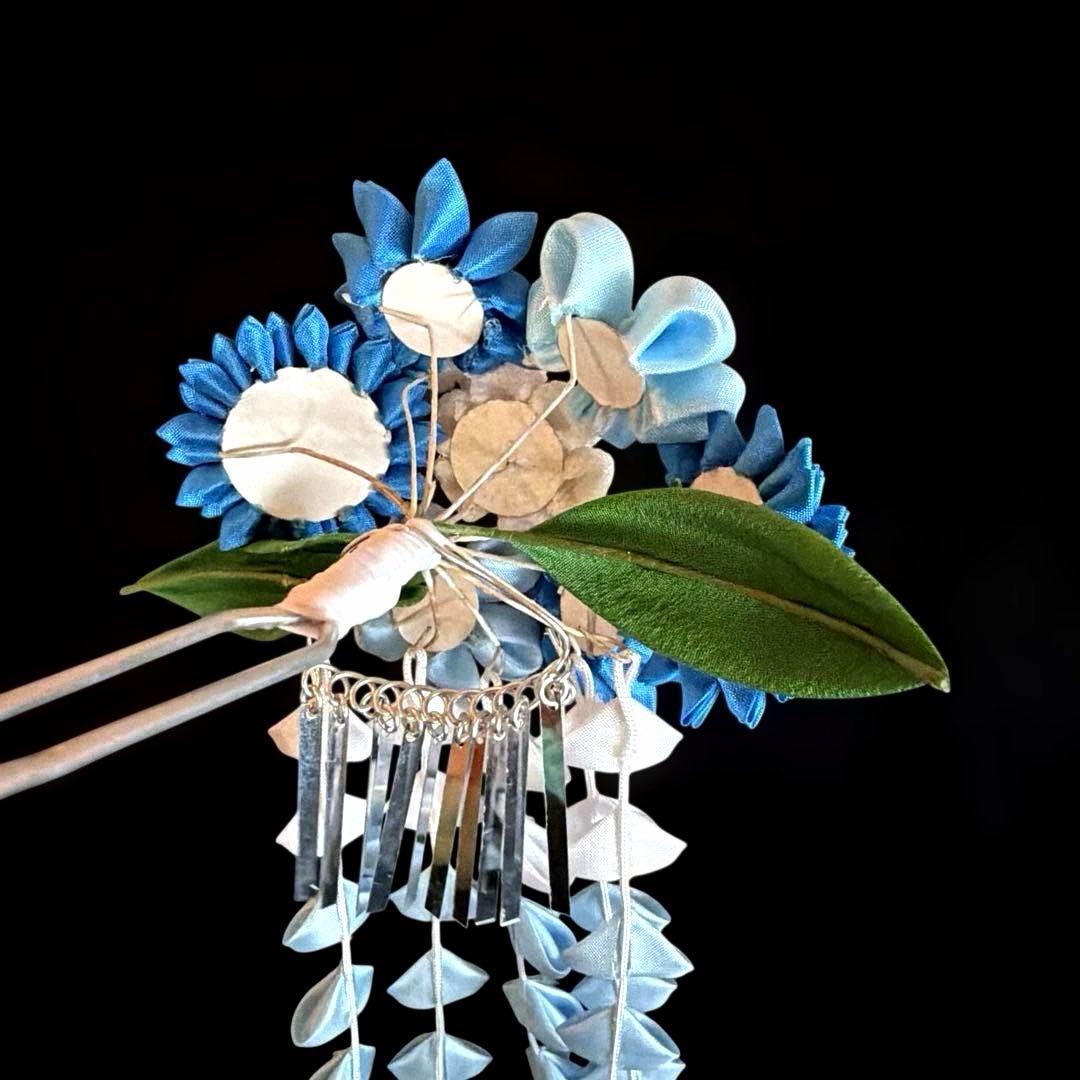 日本髪 髪飾り 七五三(7歳)～成人式 (ブルー×白)