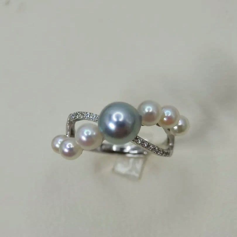 本真珠　あこや真多麻ナチュラルブルー7㍉　S925フリーサイズリング　新品