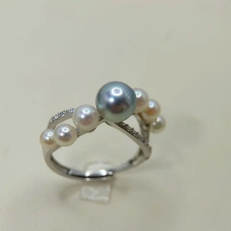 本真珠　あこや真多麻ナチュラルブルー7㍉　S925フリーサイズリング　新品