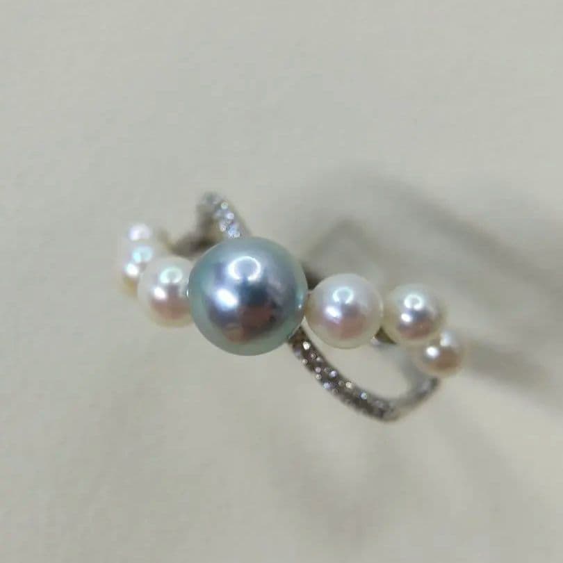 本真珠　あこや真多麻ナチュラルブルー7㍉　S925フリーサイズリング　新品