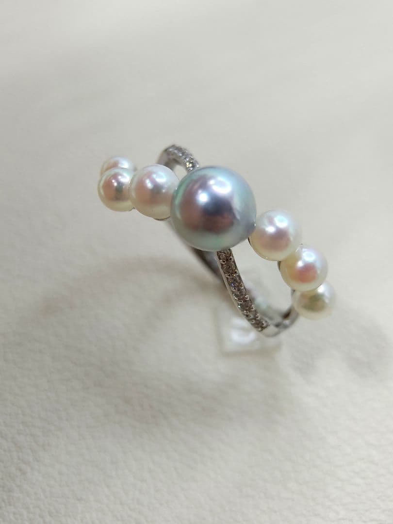 本真珠　あこや真多麻ナチュラルブルー7㍉　S925フリーサイズリング　新品