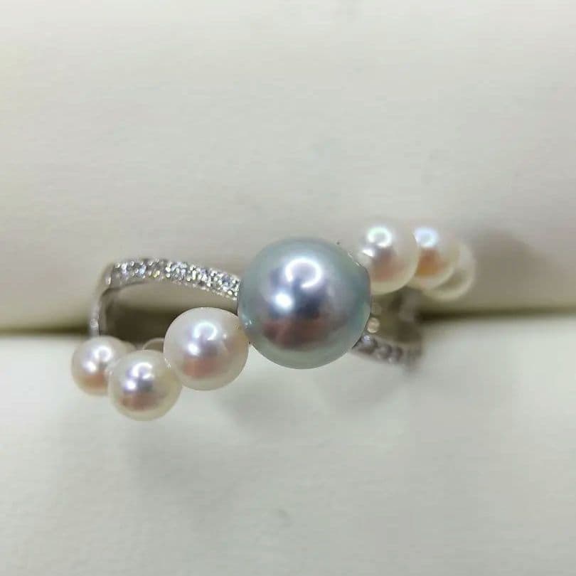 本真珠　あこや真多麻ナチュラルブルー7㍉　S925フリーサイズリング　新品