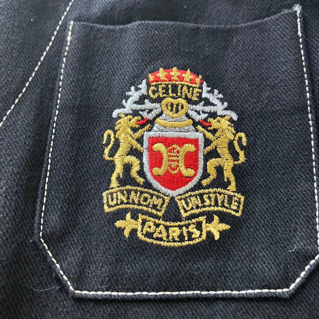 ★美品★セリーヌ　デニムワンピース　40 トリオンフ　金ボタン　エンブレム　刺繍