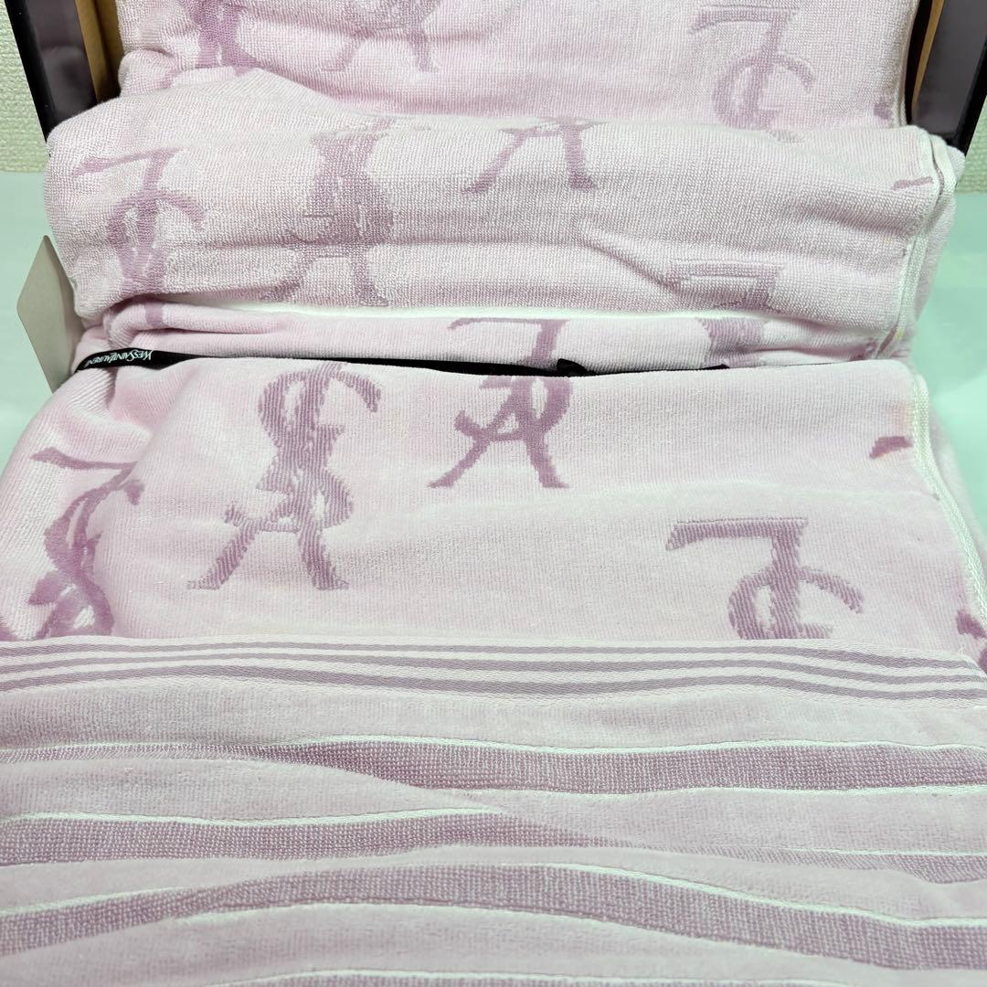 イヴ・サンローラン　YSLロゴ総柄　家庭で洗えるタオルケット　ピンク　管理NA