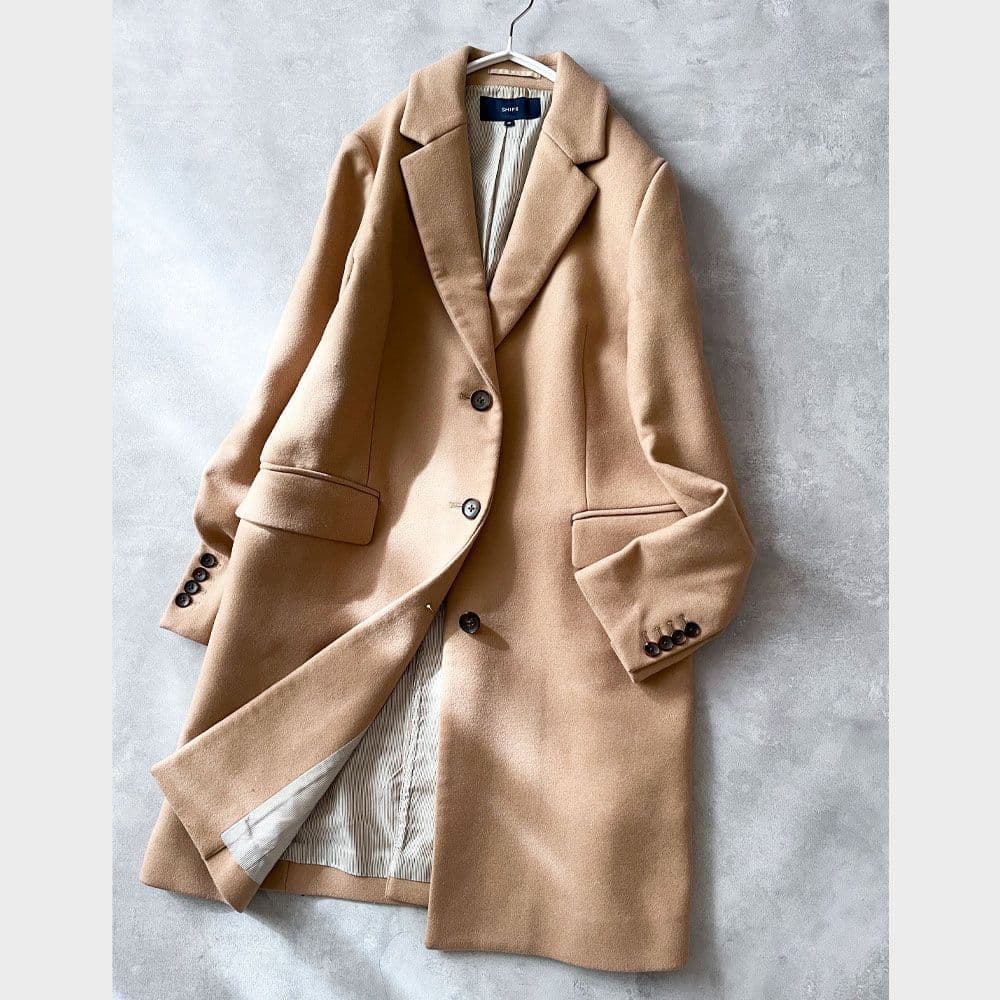 美品 シップス 上質ウール シルク コート チェスターコート ベージュ A7