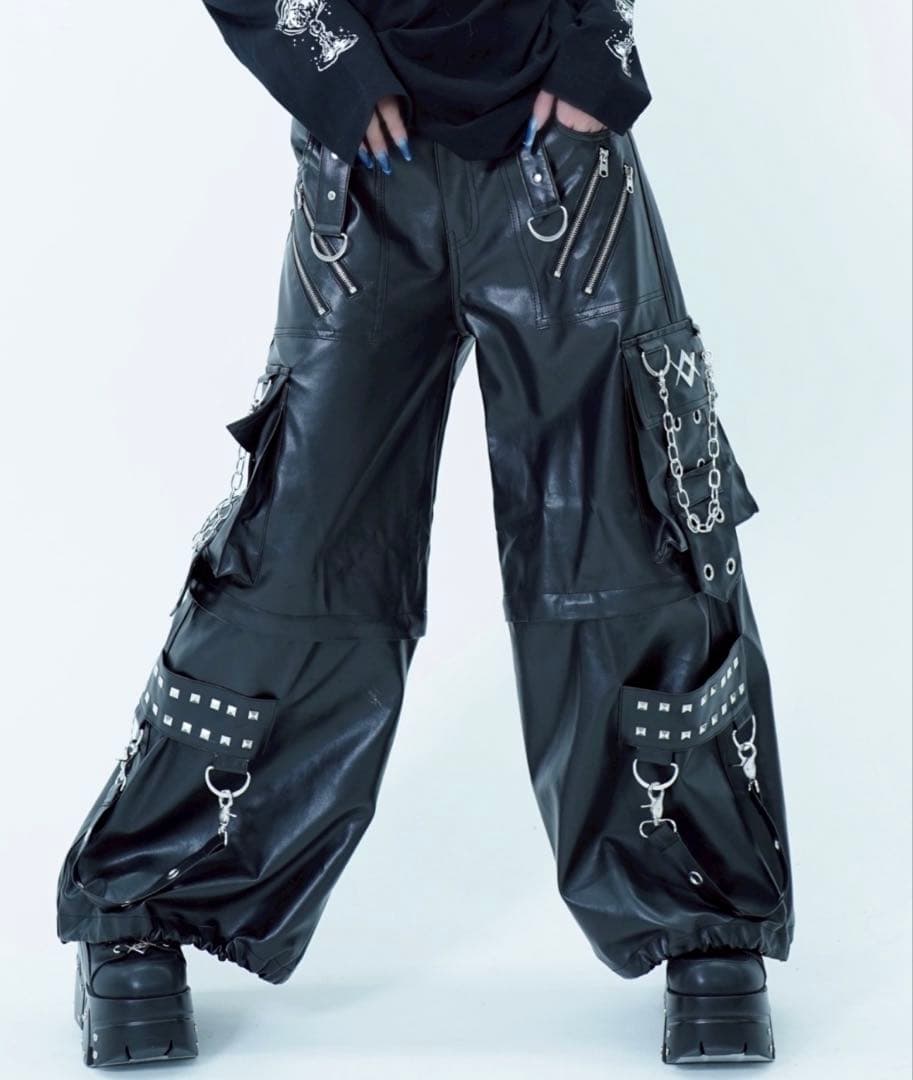 REFLEM【レフレム】2WAYワイドボンテージPUレザーパンツ