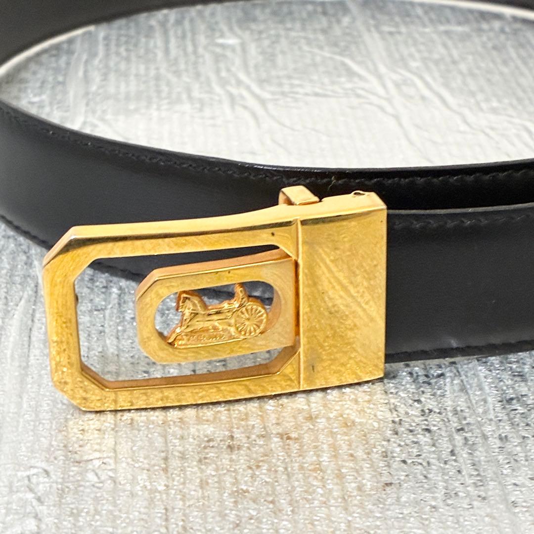 美品　CELINE セリーヌ ベルト 馬車金具 ゴールド リバーシブル