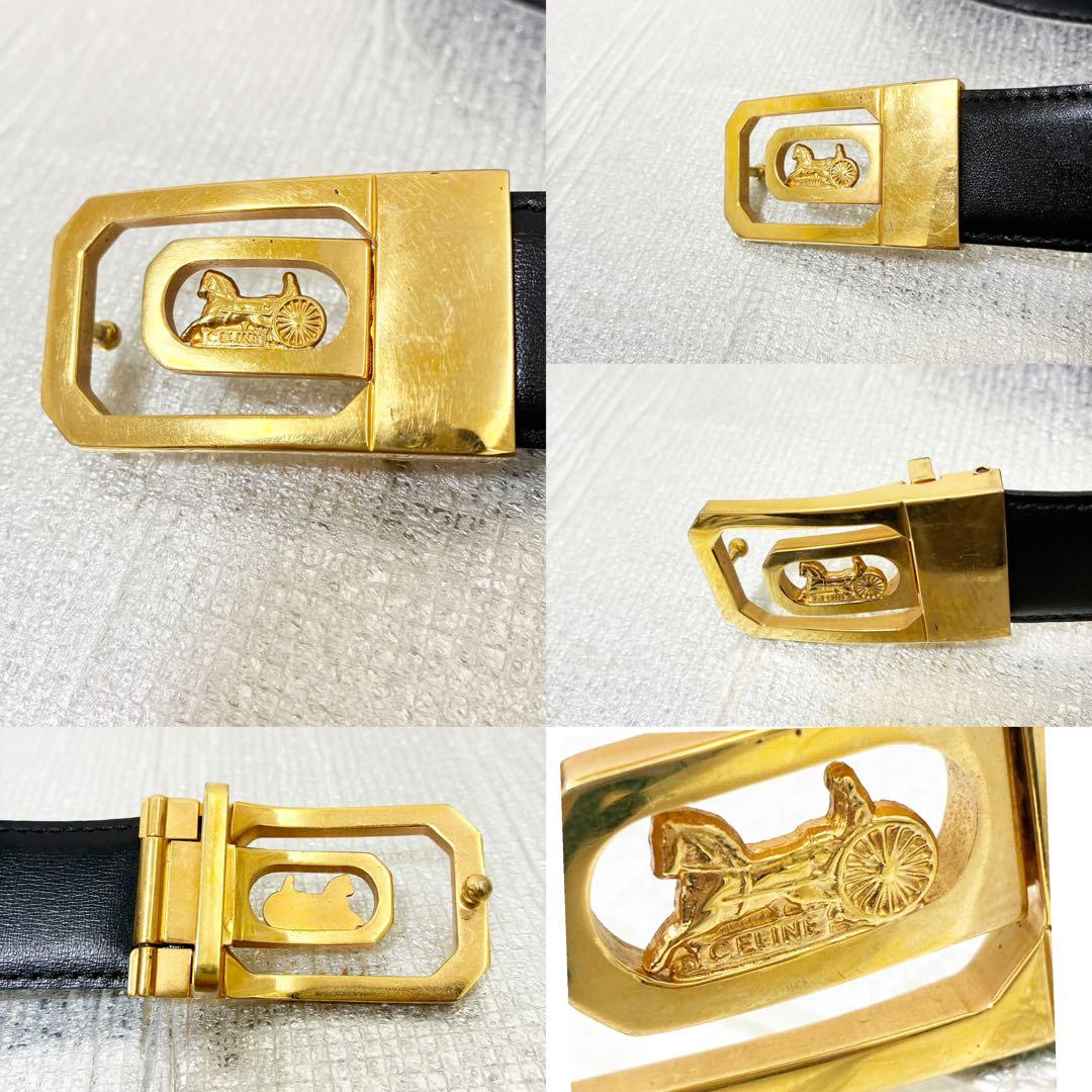 美品　CELINE セリーヌ ベルト 馬車金具 ゴールド リバーシブル