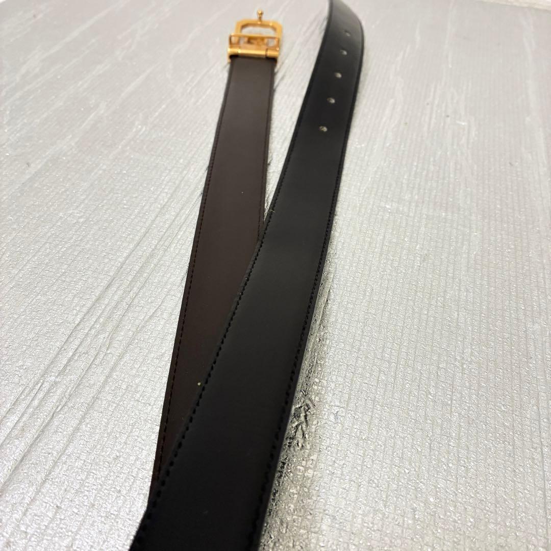 美品　CELINE セリーヌ ベルト 馬車金具 ゴールド リバーシブル