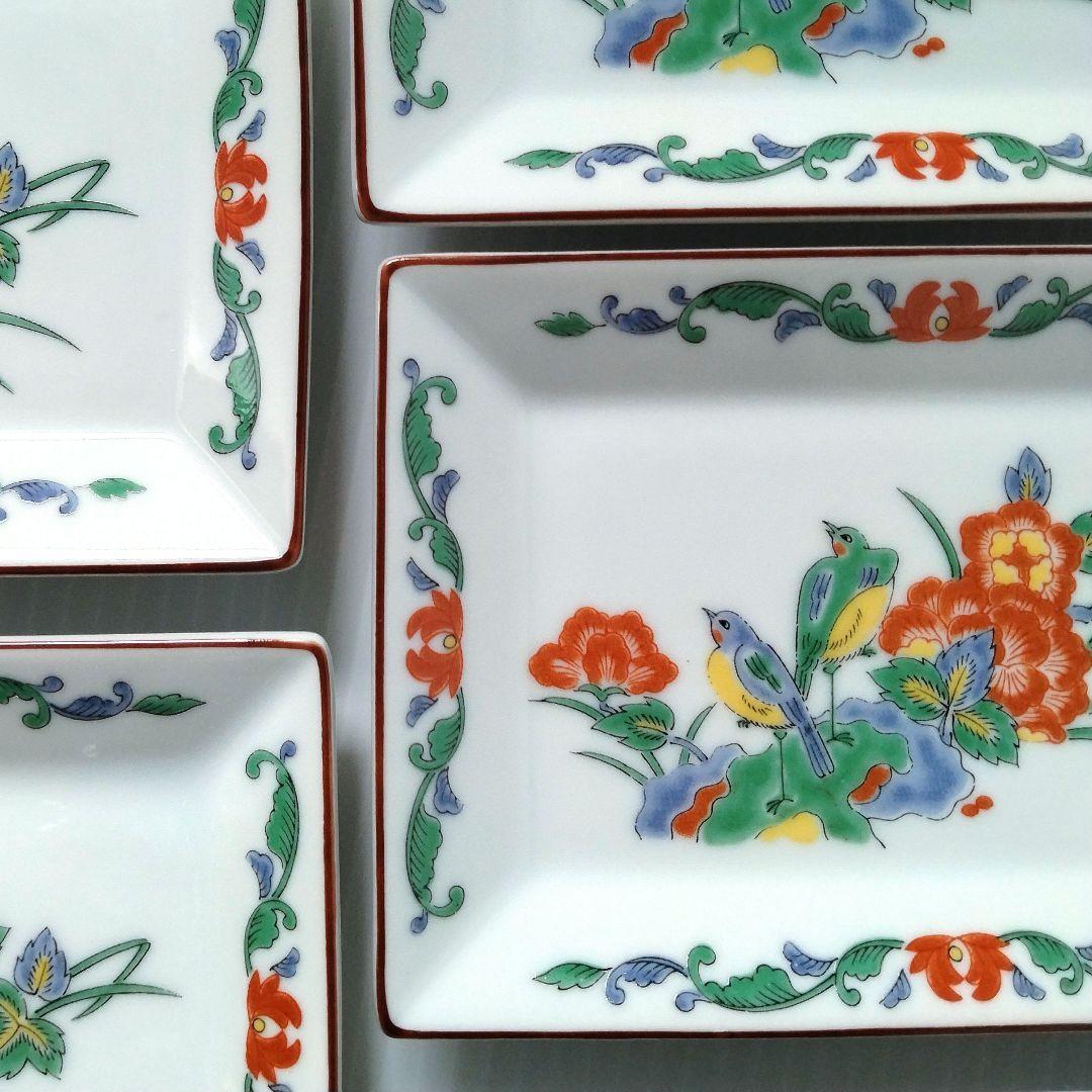 希少 有田焼 古伊万里 第一陶器 第壱陶器 花鳥図 色絵 角皿 長角皿 お正月