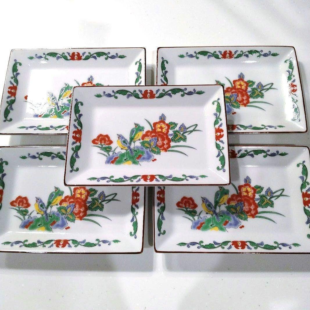 希少 有田焼 古伊万里 第一陶器 第壱陶器 花鳥図 色絵 角皿 長角皿 お正月