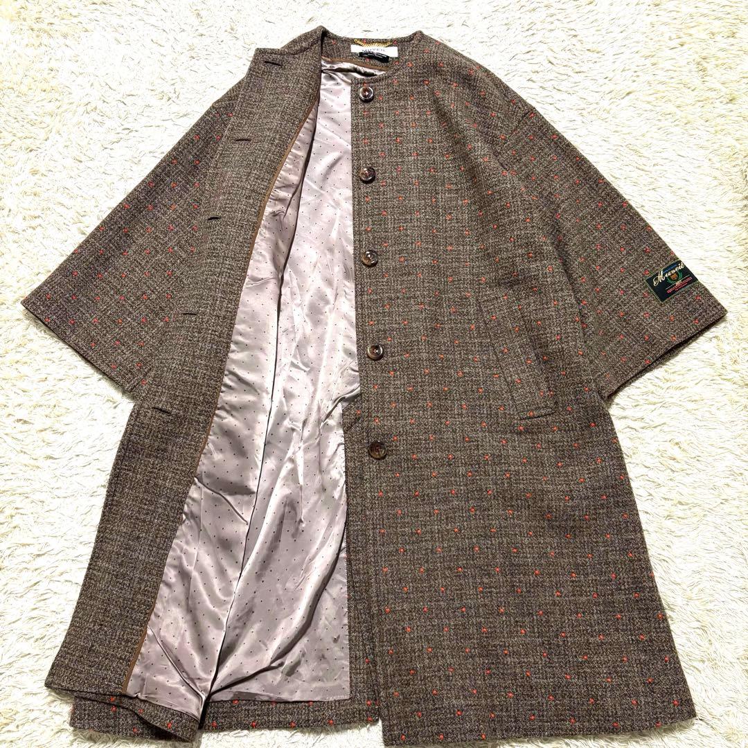 極美品　ミュベール　ニットカラー付ドット刺繍コート　ツイードコート　人気完売品