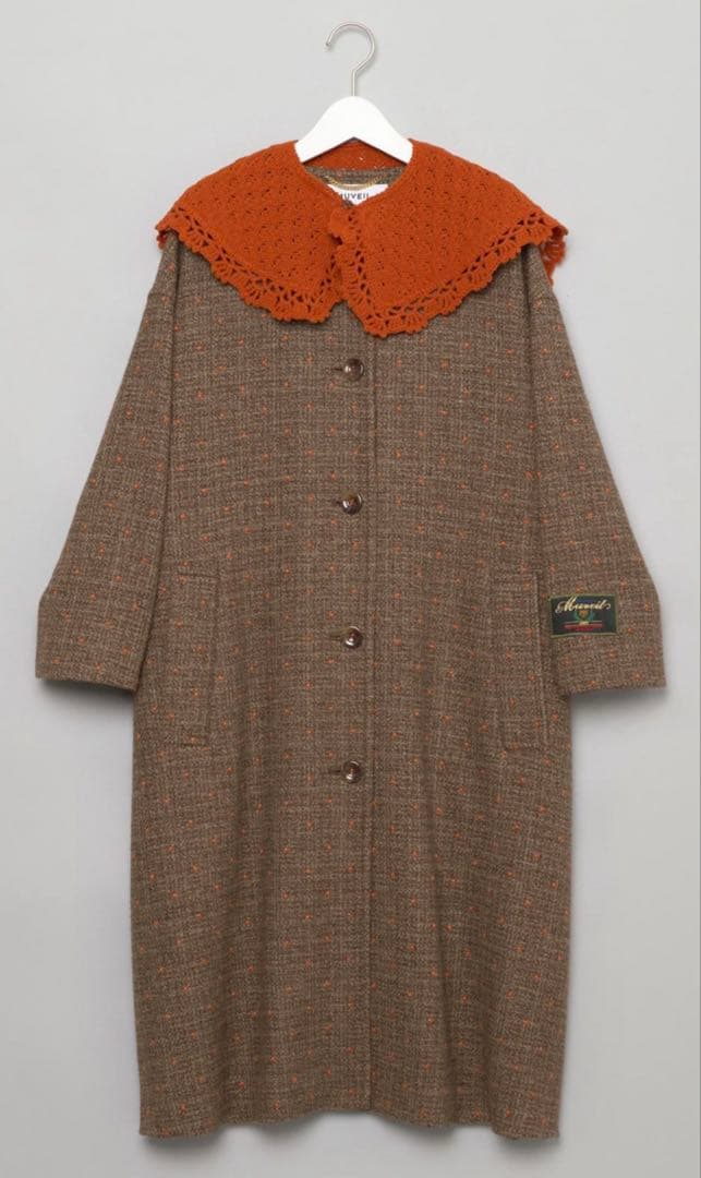 極美品　ミュベール　ニットカラー付ドット刺繍コート　ツイードコート　人気完売品