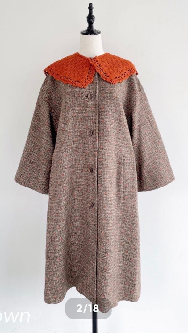 極美品　ミュベール　ニットカラー付ドット刺繍コート　ツイードコート　人気完売品