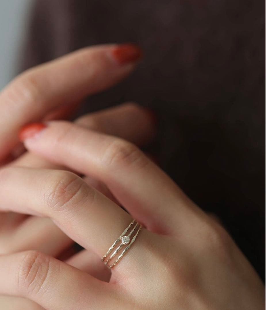 お値下げ！10thテクスチャー3本ダイヤリング K10 lilas 15号