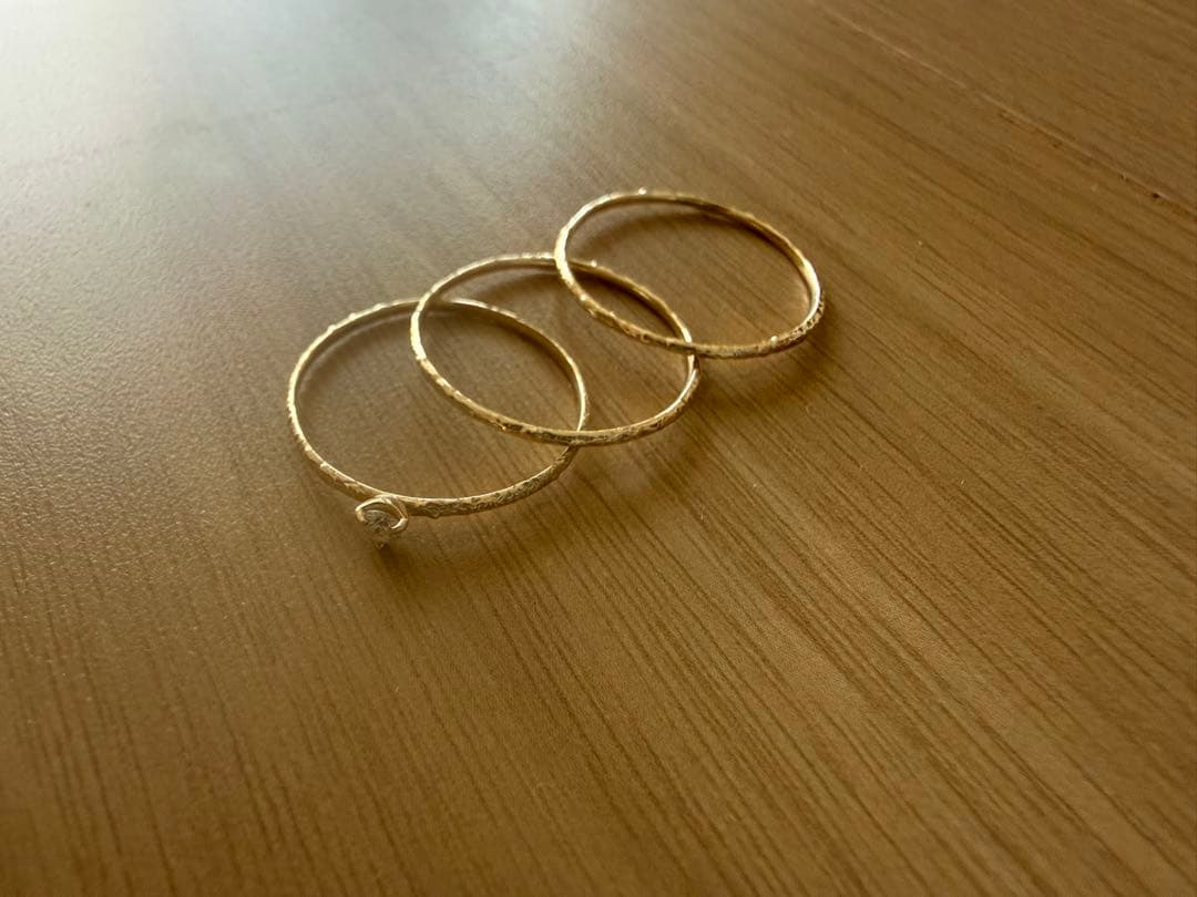 お値下げ！10thテクスチャー3本ダイヤリング K10 lilas 15号