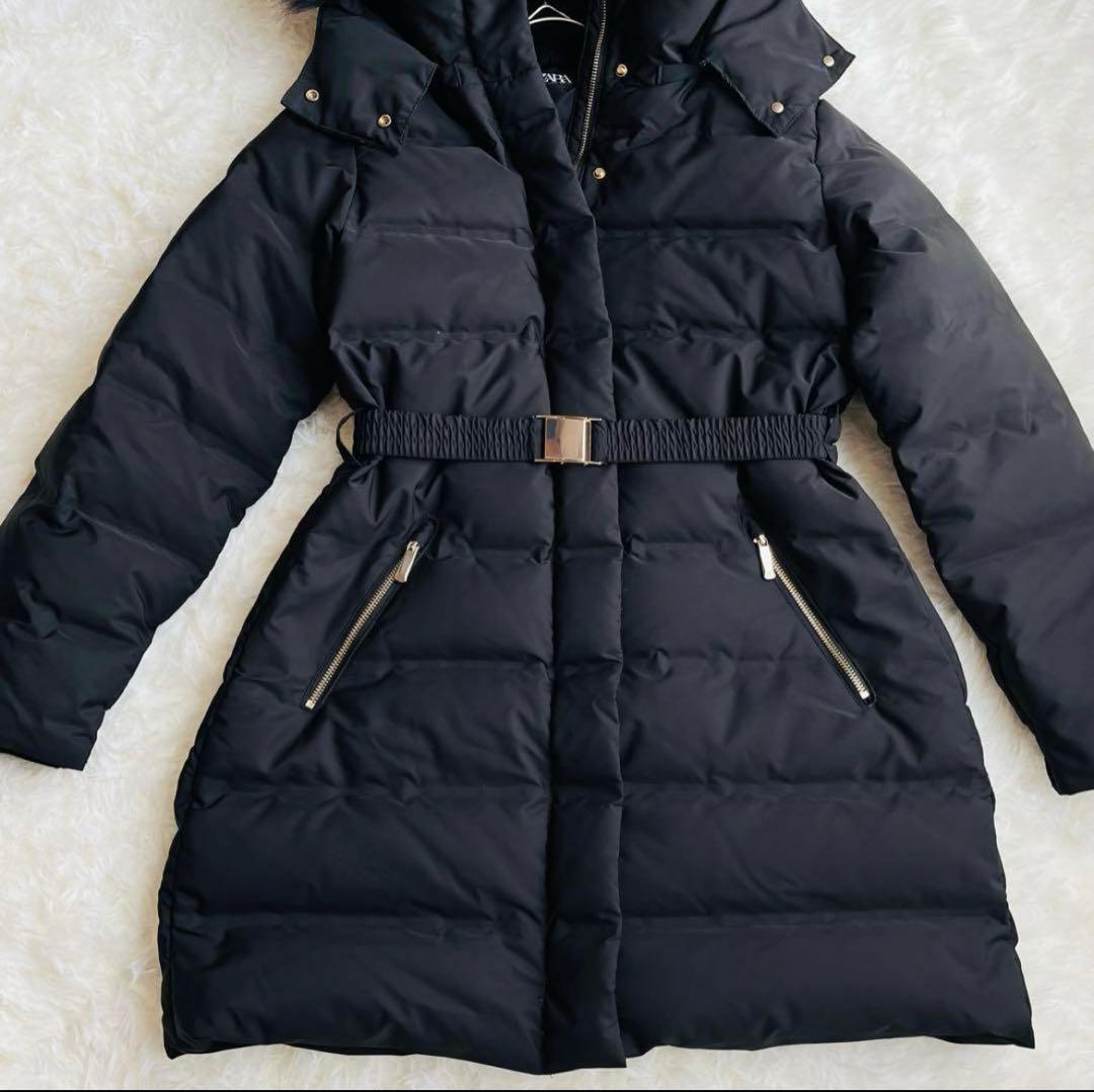 ZARA ダウンコート 24年製 ファー ボア ベルト付き Aライン Sサイズ