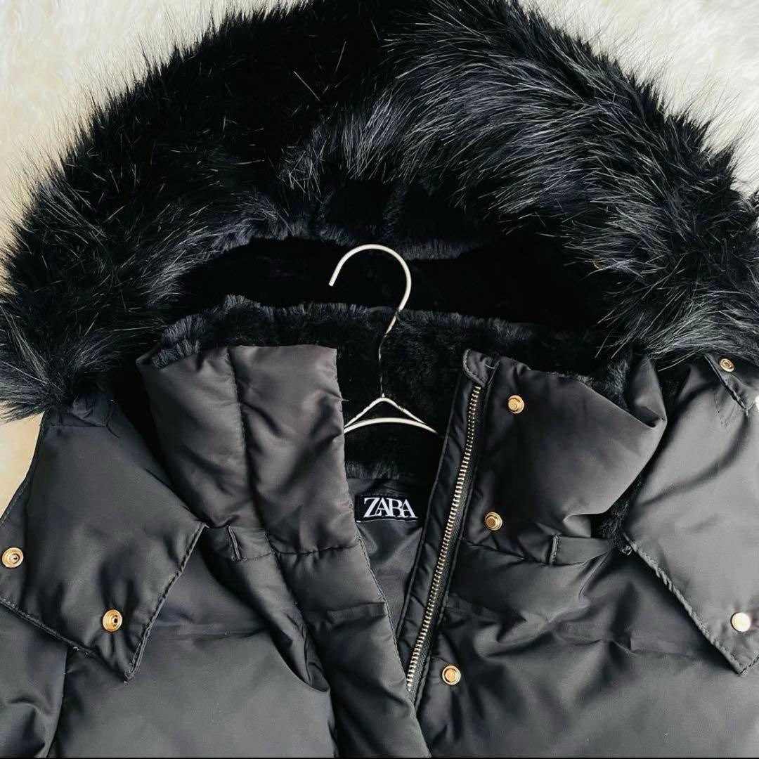 ZARA ダウンコート 24年製 ファー ボア ベルト付き Aライン Sサイズ
