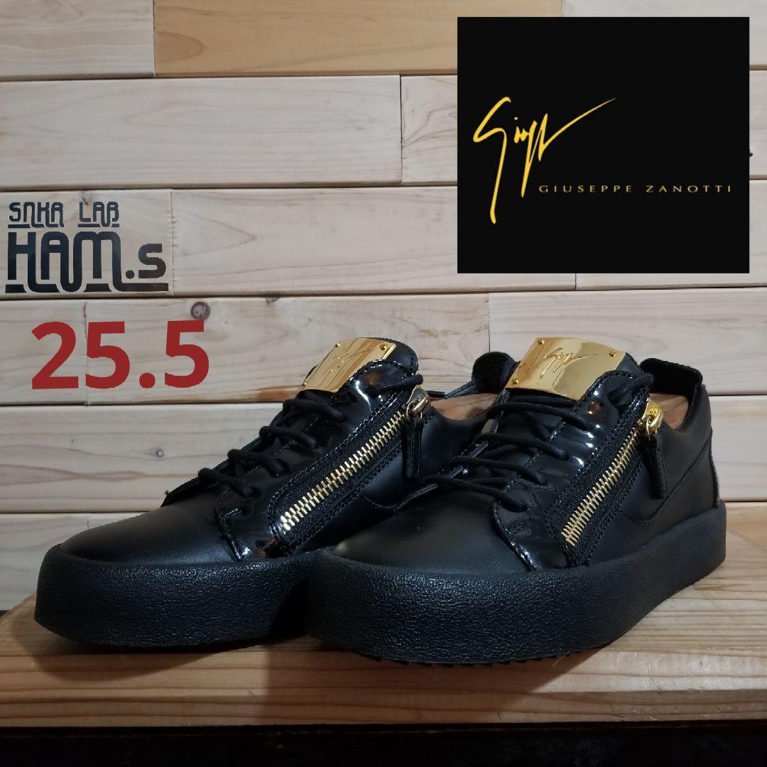 極美品　ジュゼッペザノッティ・レザー スニーカー　40 黒　メタルプレート