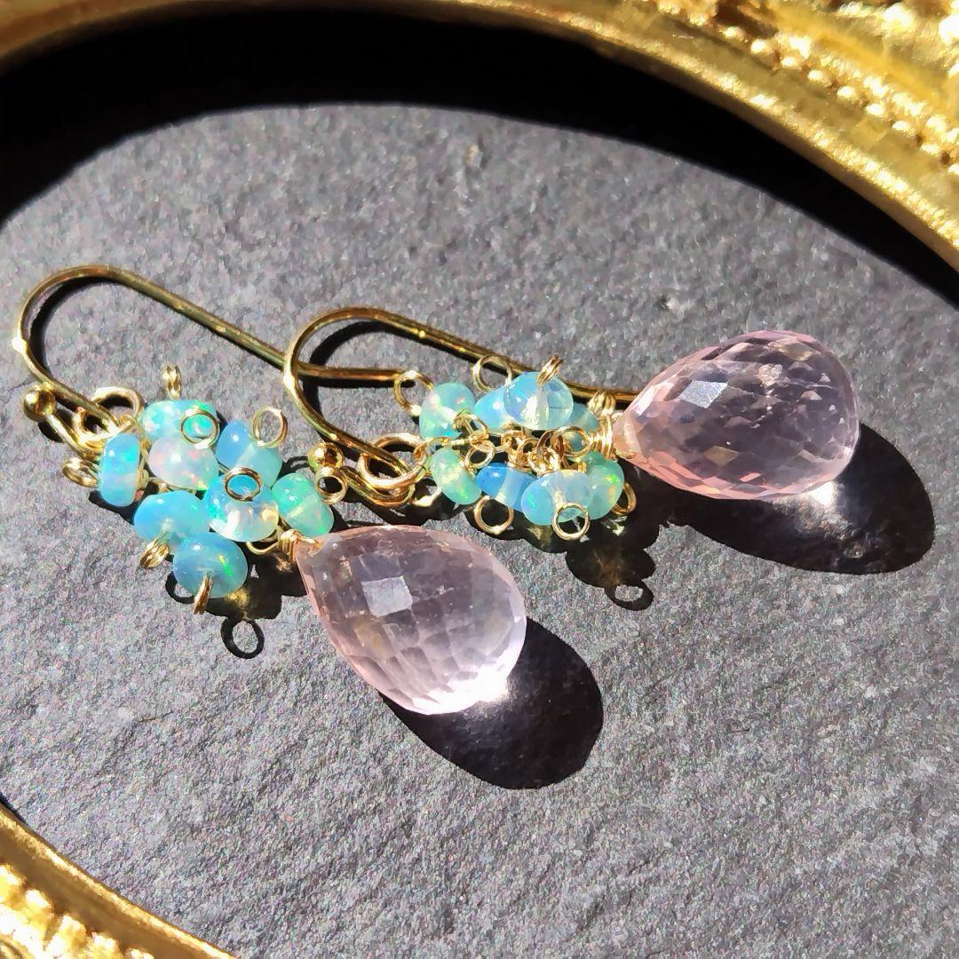 ♡年末スーパーsale♡グリーンオパール ローズクォーツ キラッキラ ピアス
