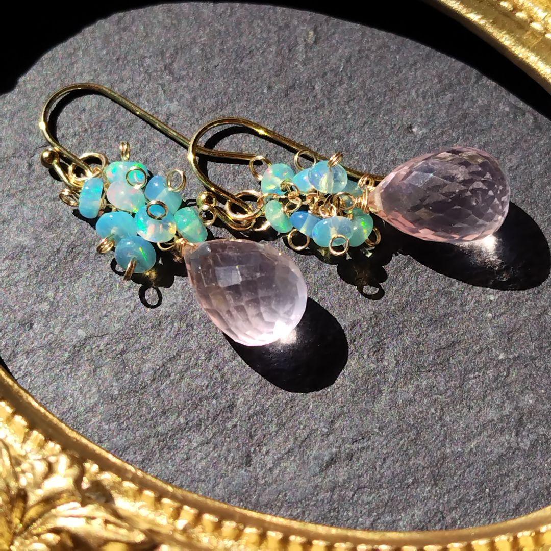 ♡年末スーパーsale♡グリーンオパール ローズクォーツ キラッキラ ピアス