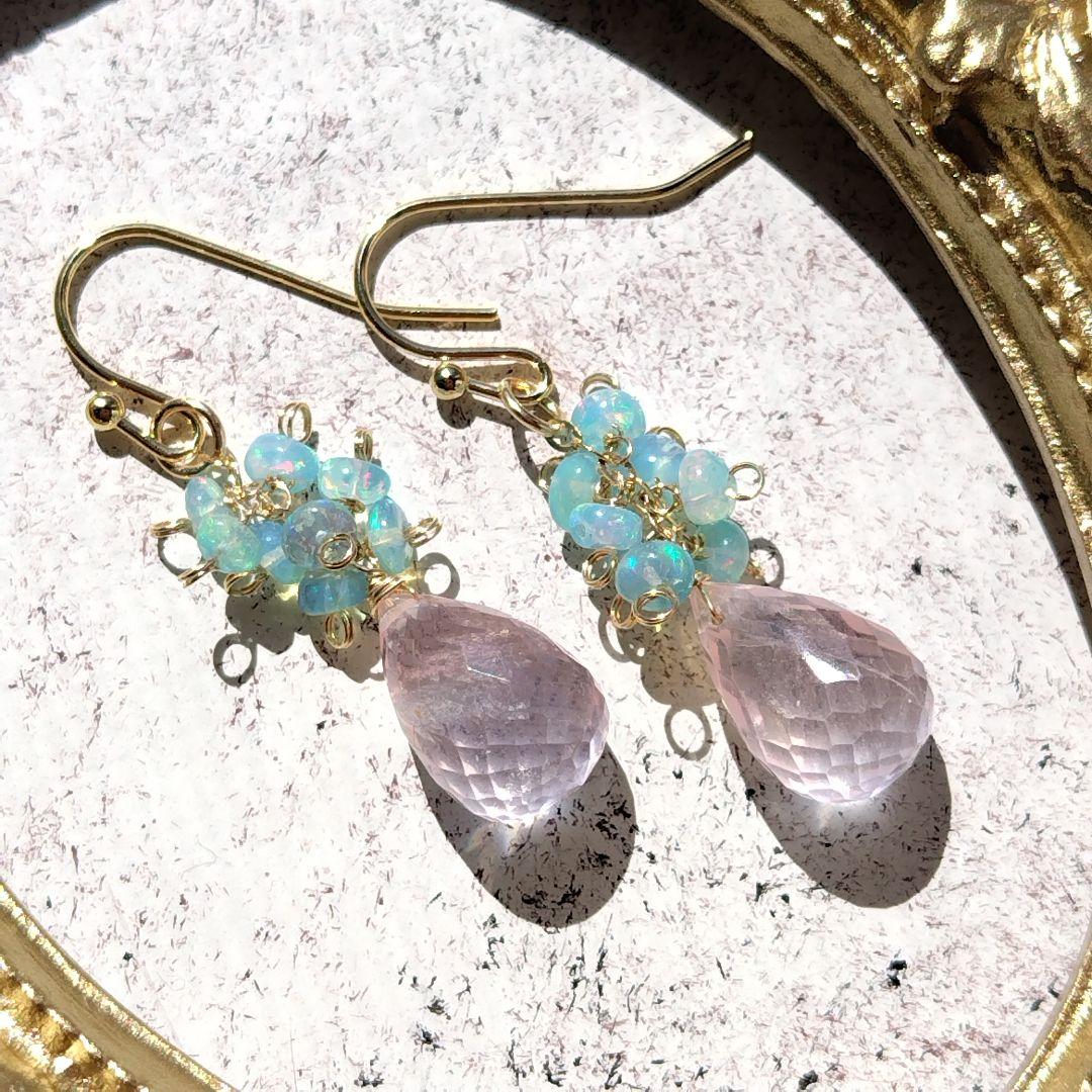 ♡年末スーパーsale♡グリーンオパール ローズクォーツ キラッキラ ピアス