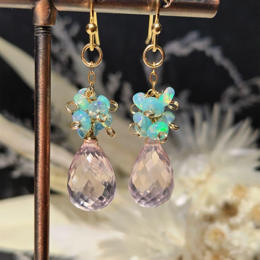 ♡年末スーパーsale♡グリーンオパール ローズクォーツ キラッキラ ピアス