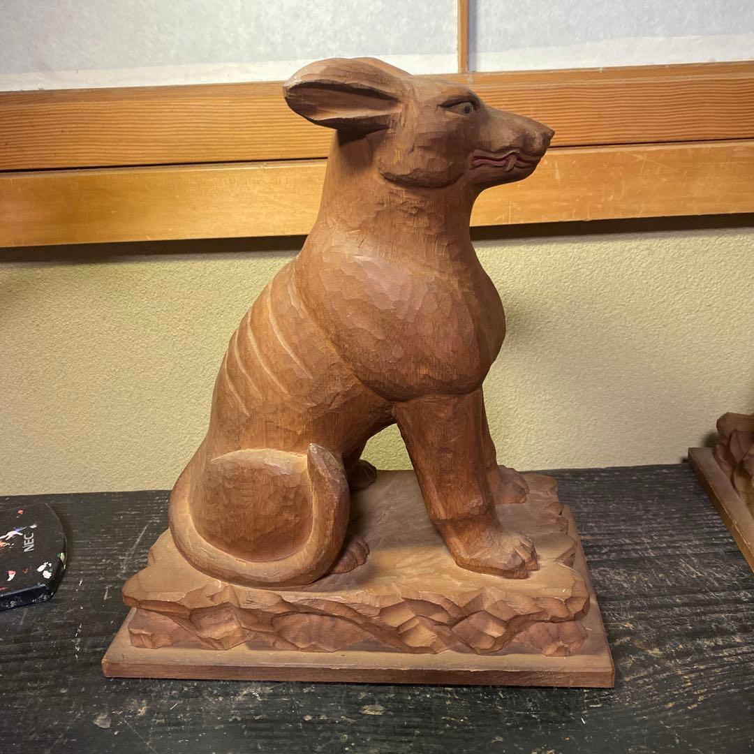 仏師　立川金禄作　木彫狛犬一対セット