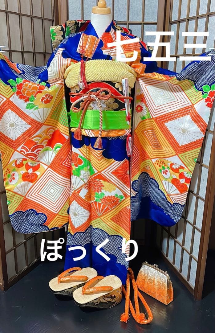 七五三レトロ古典柄ぽっくり草履セット