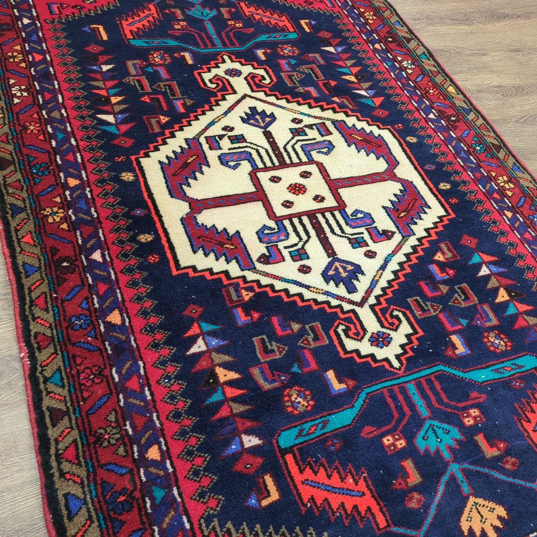 ペルシャ絨毯　ハマダン　ヴィンテージラグ　手織り絨毯　ウール　コットン