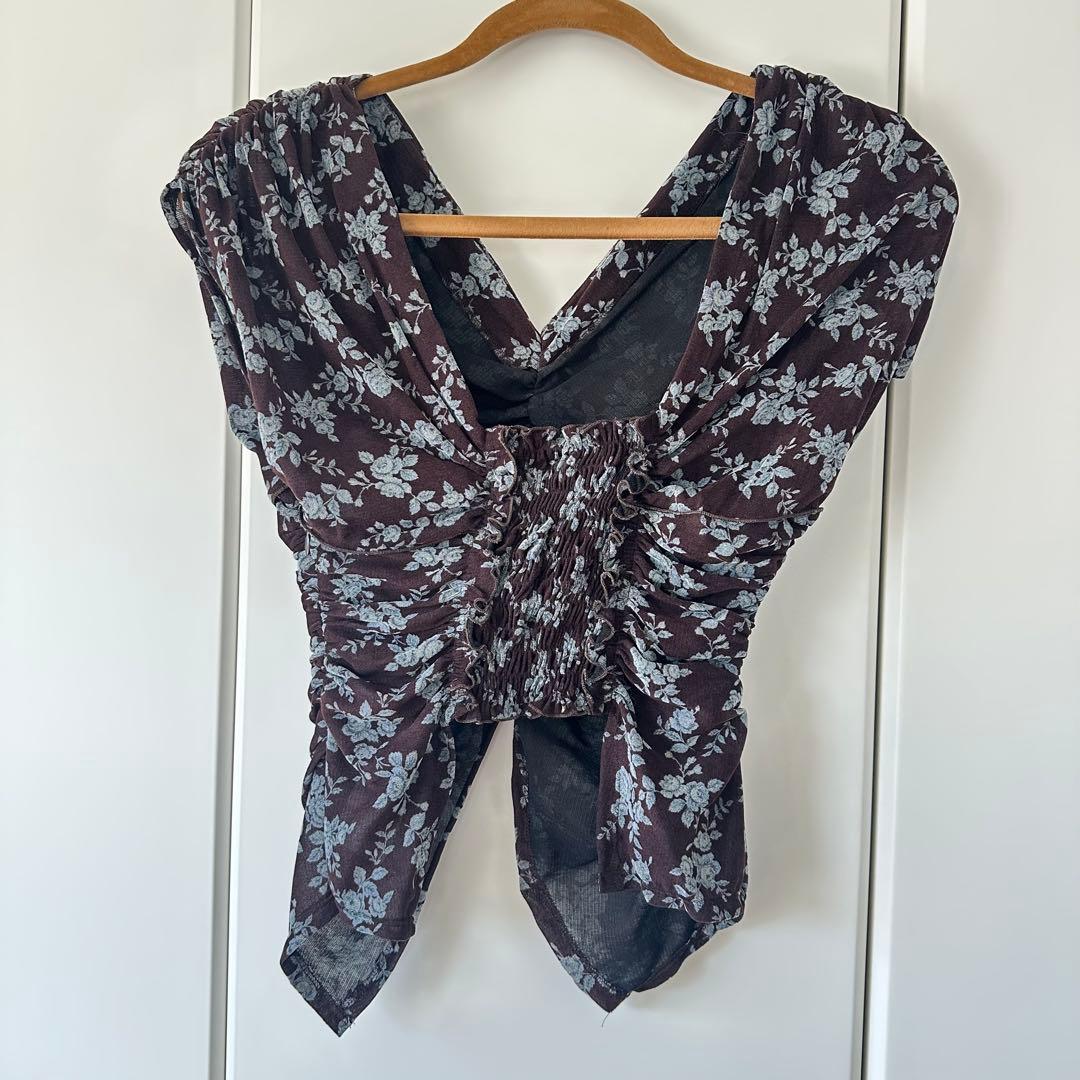 トップス FETICO ROSE VELVET TULLE SHIRRING T