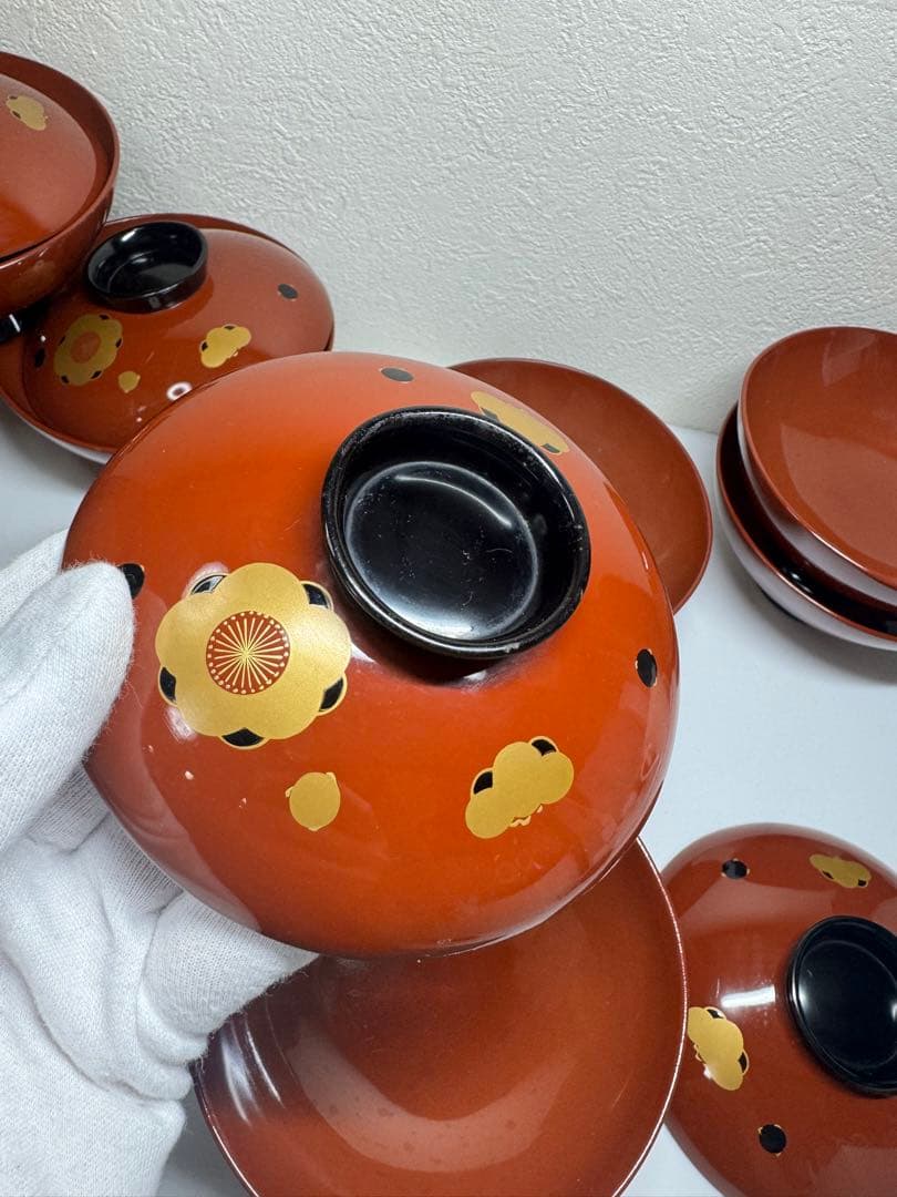 輪島塗 蒔絵椀 梅 吸物椀 蓋付 汁椀 10客 木製 共箱付き