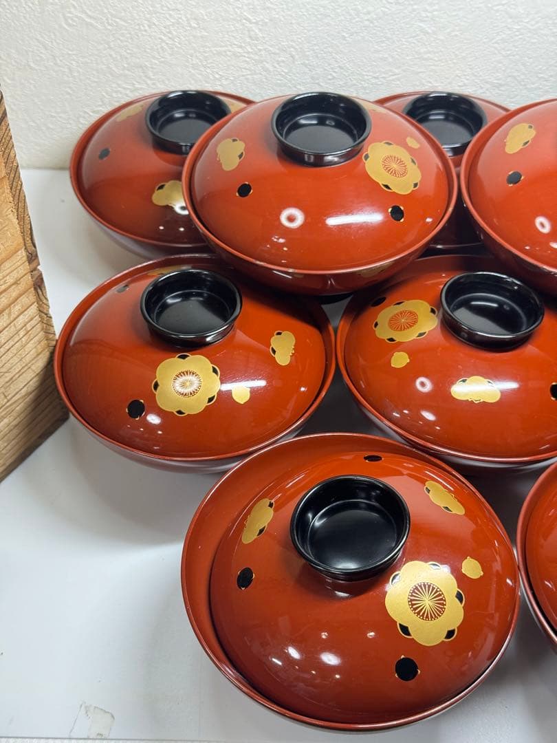 輪島塗 蒔絵椀 梅 吸物椀 蓋付 汁椀 10客 木製 共箱付き