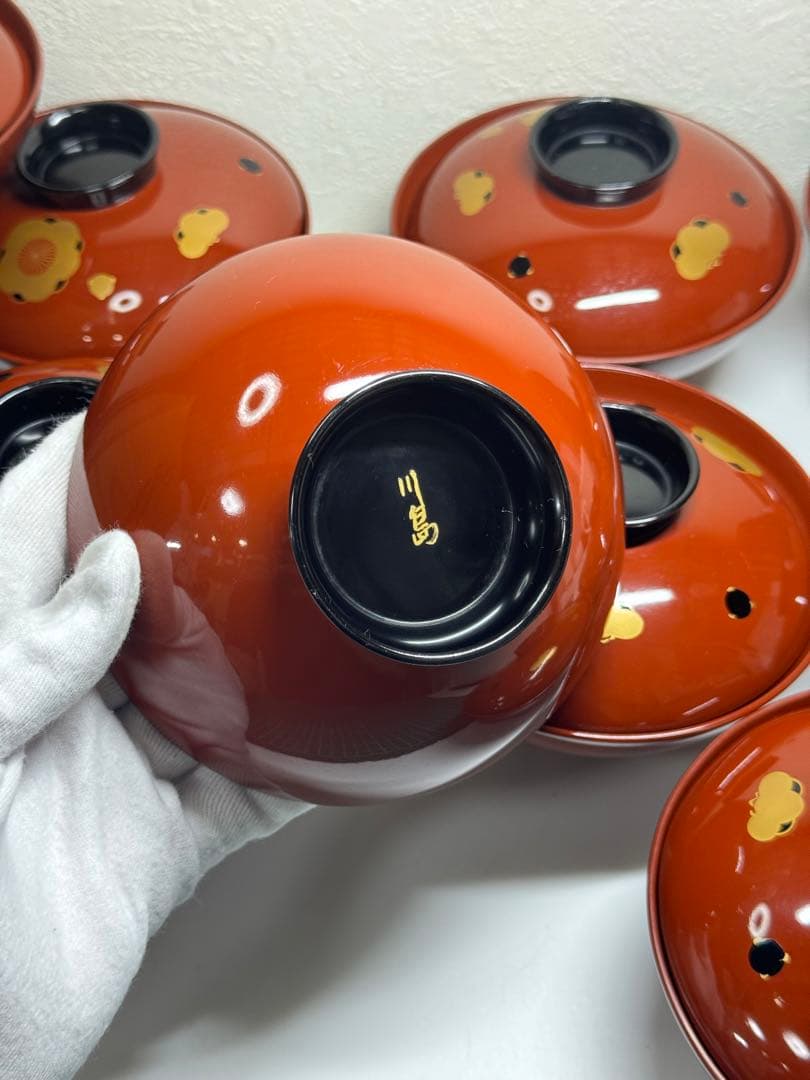 輪島塗 蒔絵椀 梅 吸物椀 蓋付 汁椀 10客 木製 共箱付き