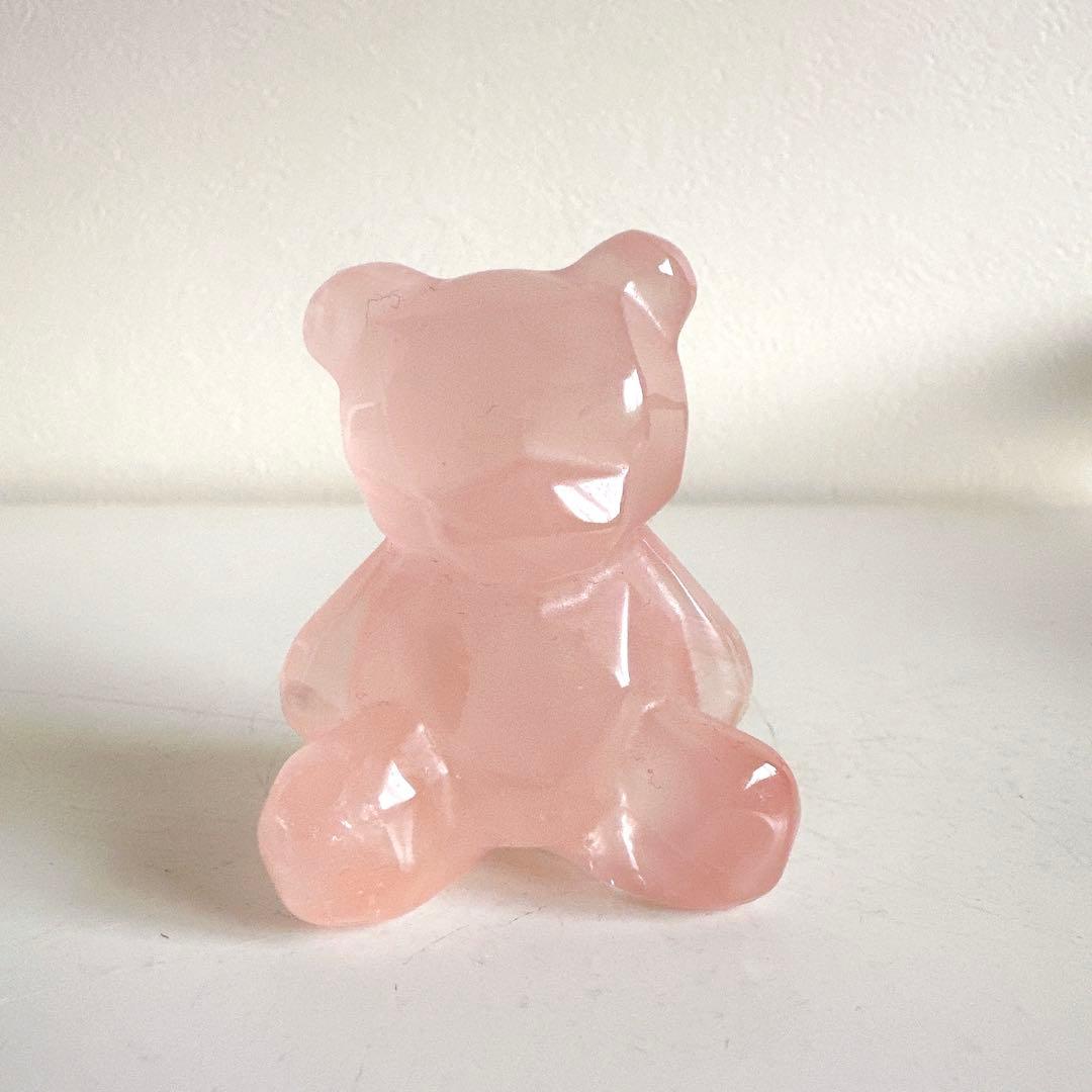 【極上グレード✨】ジェリーピンク　ローズクォーツ　クマさん　天然石　置物
