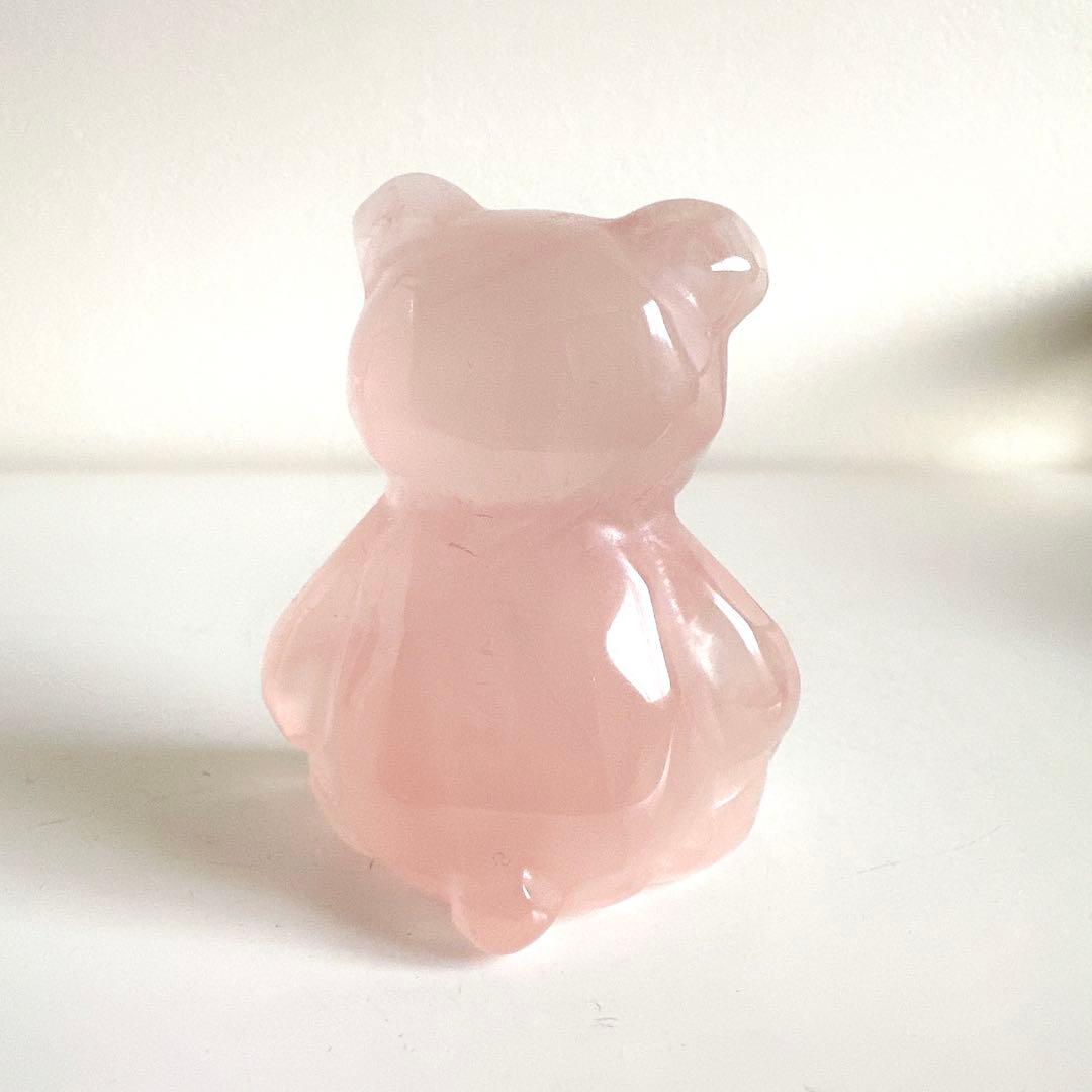 【極上グレード✨】ジェリーピンク　ローズクォーツ　クマさん　天然石　置物