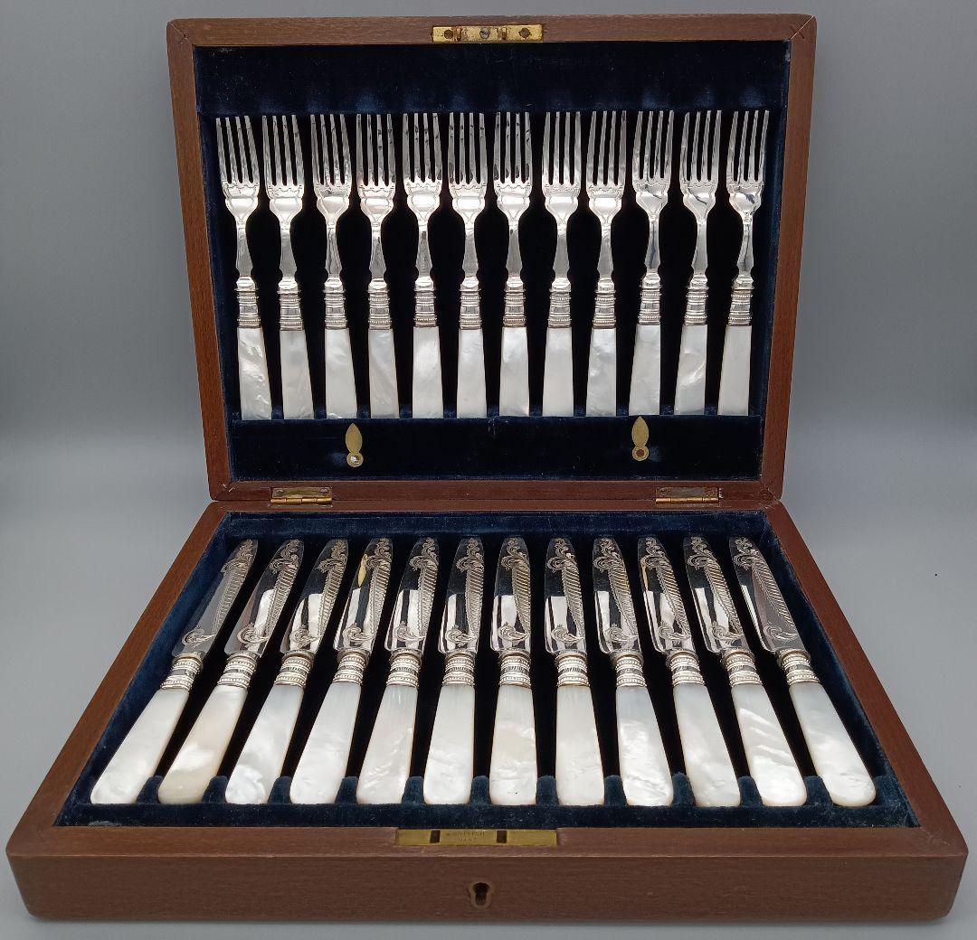 イギリス 白蝶貝 カトラリー 24本セット デザートフォーク ナイフ